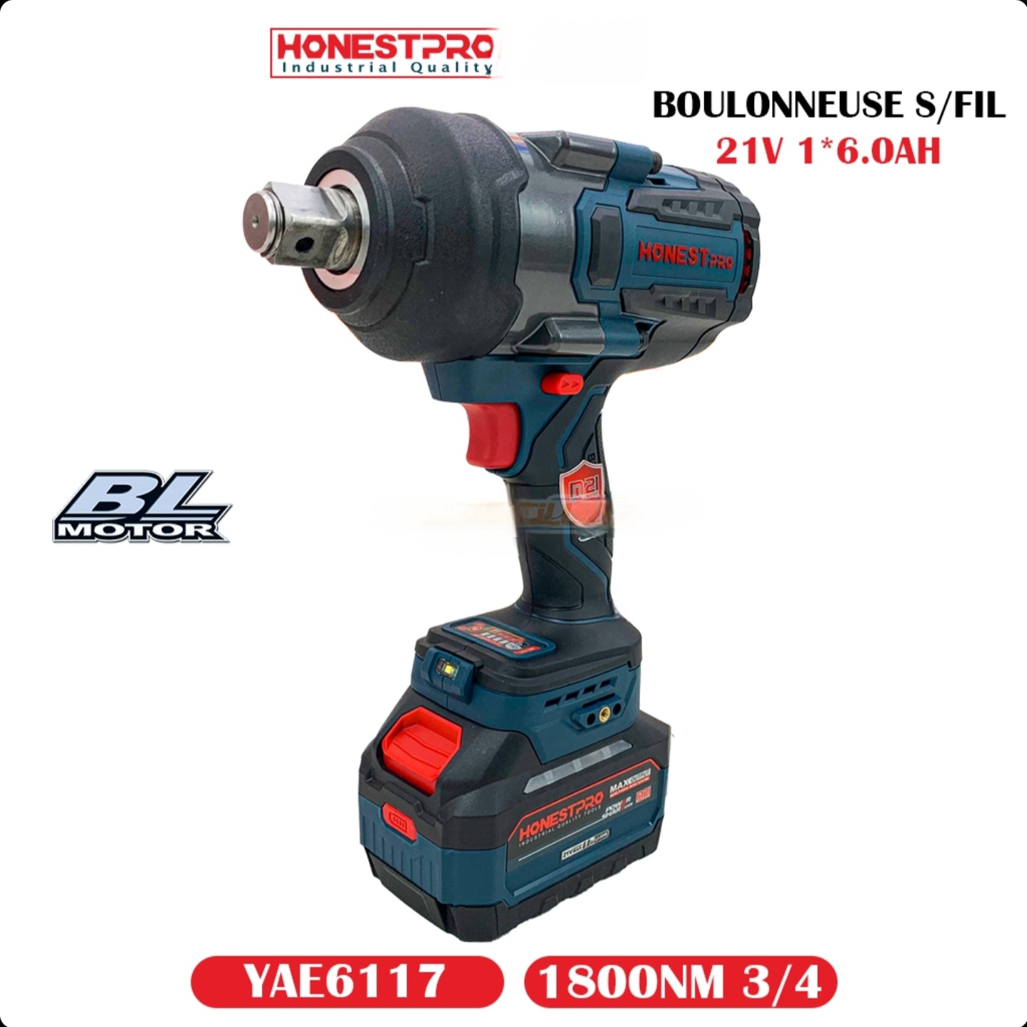Boulonneuse – Clé A Choc A Batterie brushless 21V 6.0Ah HONESTPRO YAE6117 - Image 3