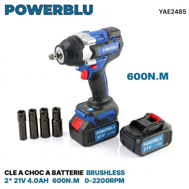 CLE A CHOC A BATTERIE 21V 4.0AH 600N.M BRUSHLESS POWERBLU YAE2485