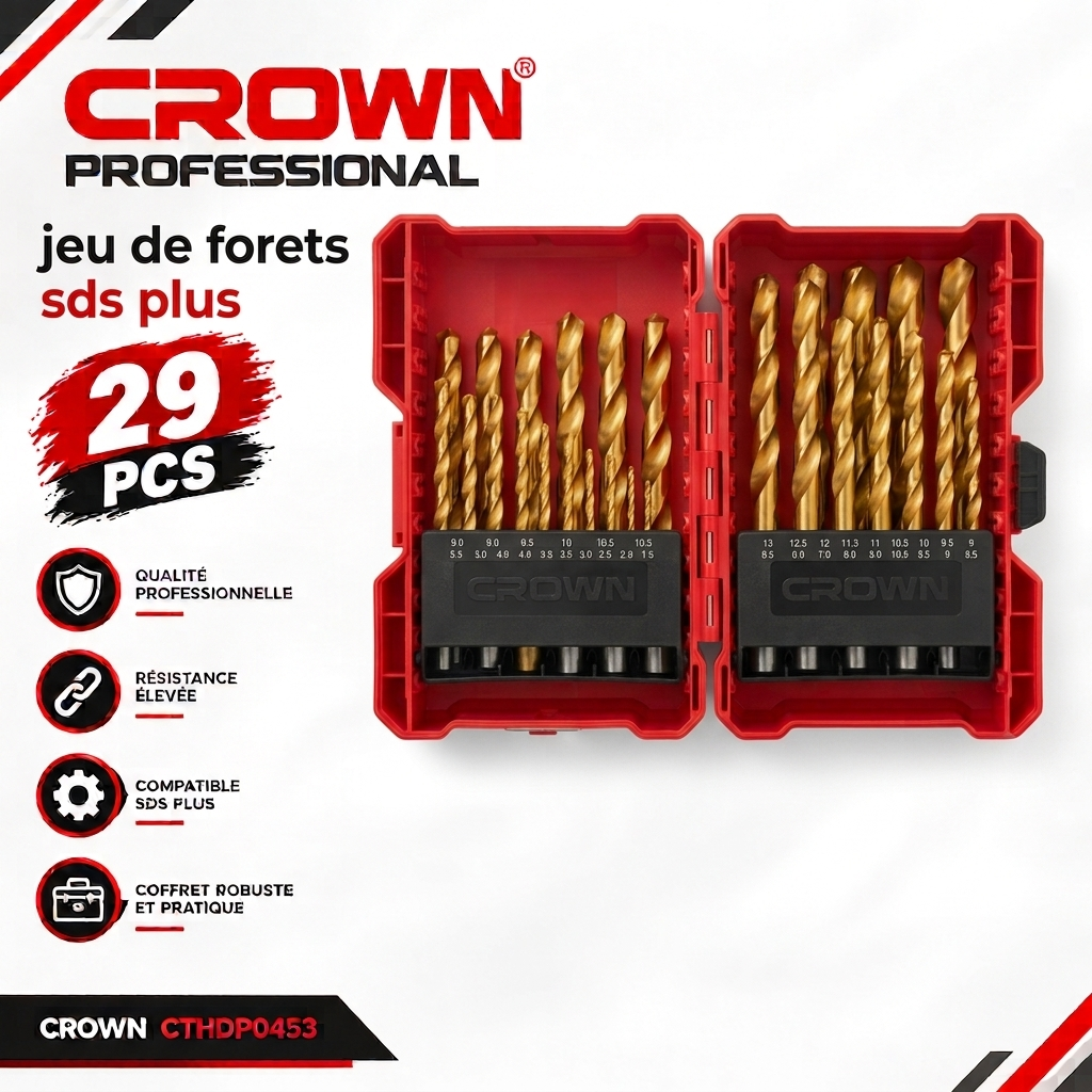 Jeu de forets SDS plus 16 pièces CROWN CTHDP0453