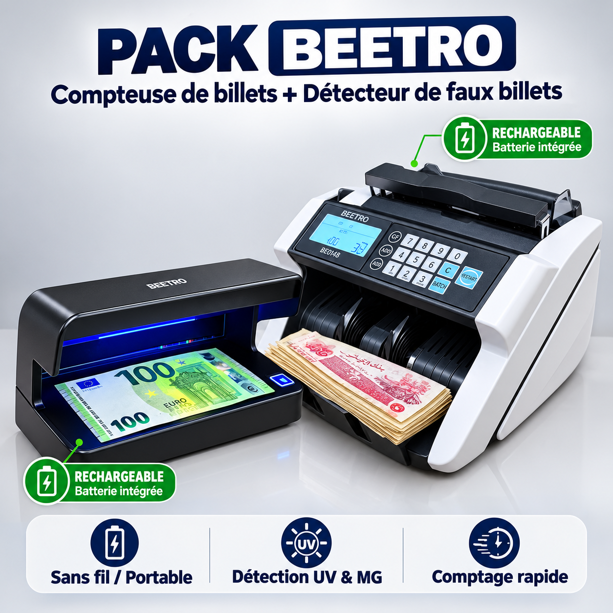 PACK COMPTEUSE BEETRO BE0148 ET SCANNER DE FAUX BILLET UV BE0159 - الصورة 3