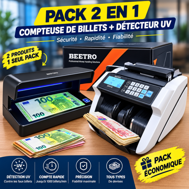 PACK COMPTEUSE BEETRO BE0148 ET SCANNER DE FAUX BILLET UV BE0159