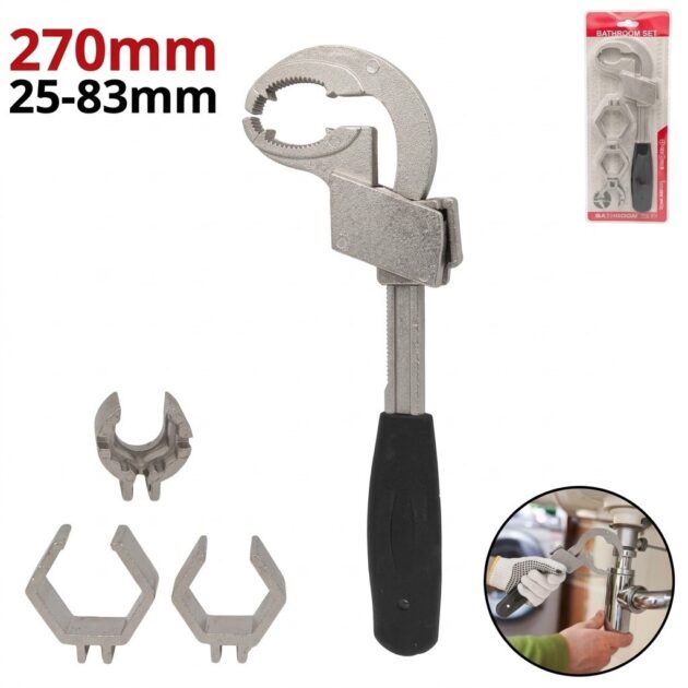 kit clé à molette multifonctionnelle 270mm avec 3 têtes interchangeables , 25-83mm , épaisseur 10mm pour la plomberie