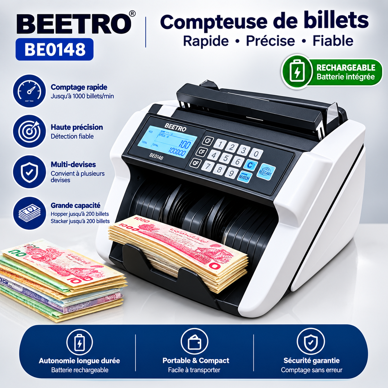 PACK COMPTEUSE BEETRO BE0148 ET SCANNER DE FAUX BILLET UV BE0159 - الصورة 4