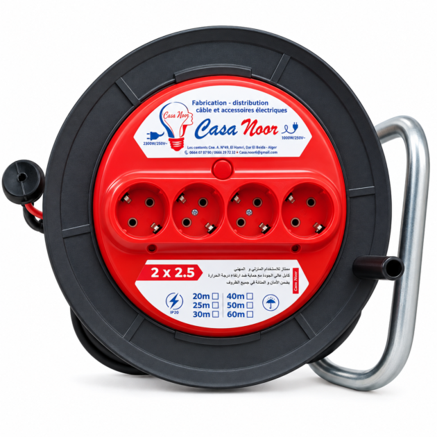 Enrouleur électrique 4 prises avec câble 2 × 2,5 mm²