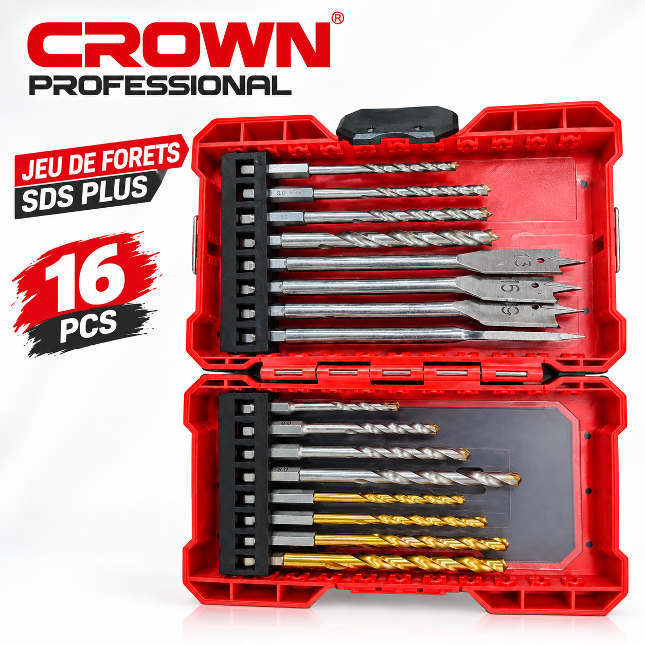 Jeu de forets SDS plus 16 pièces CROWN CTHDP0452