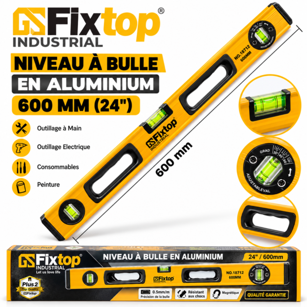 Niveau à bulle en aluminium magnétique 600 mm (24") FixTop Industrial 18712