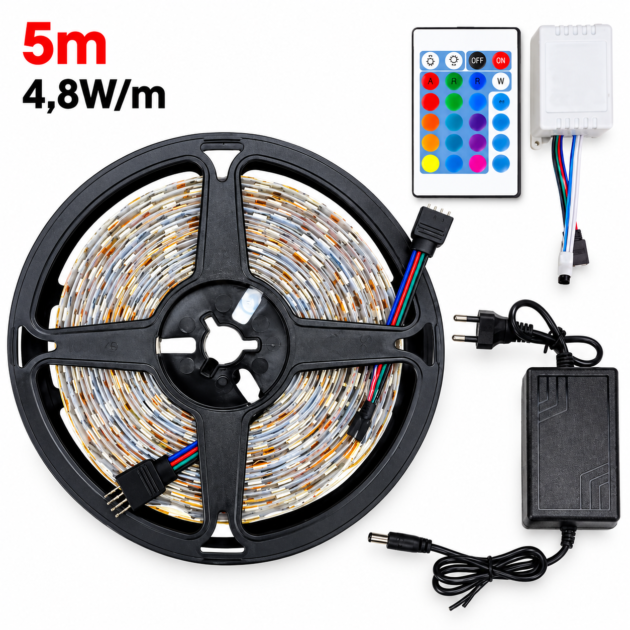 Jeux de lumières linéaire LED 5m 4,8W/m Lumière multi-couleur avec commande et transformateur JL5M-MC+CT