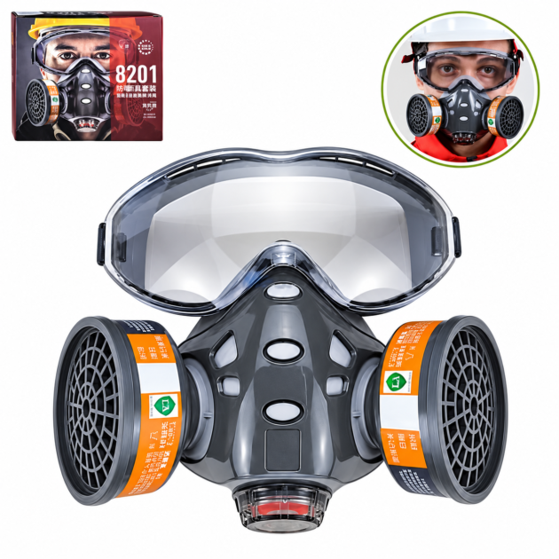 Masque de protection gaz,vapeur, particules avec lunette 2 filtres au gel de silice ASL8201