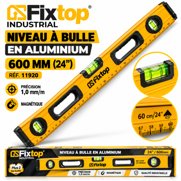 Niveau à bulle en aluminium 600 mm (24″) – FixTop 11920