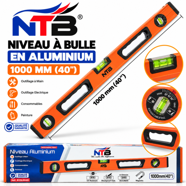 Niveau à bulle en aluminium magnétique 1000 mm (40") NTB R25L0049