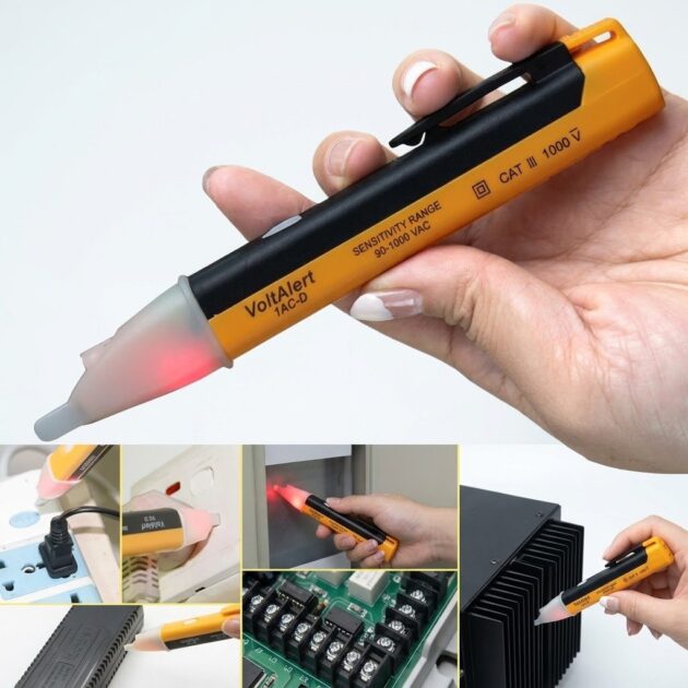 Détecteur de tension 90 V–1000 V CA, stylo de test multifonction avec LED