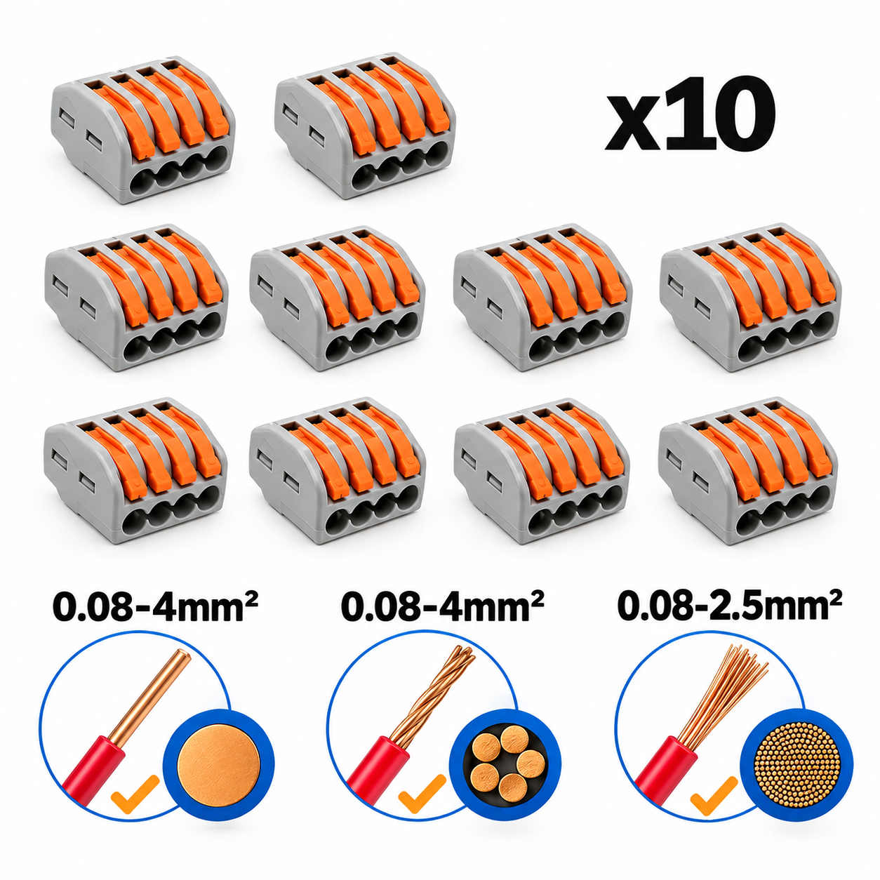 Lots de 10 Pcs Connecteurs électriques rapide 4pins 32A 0,08-2,5mm Certification CQC PCT-214-10P