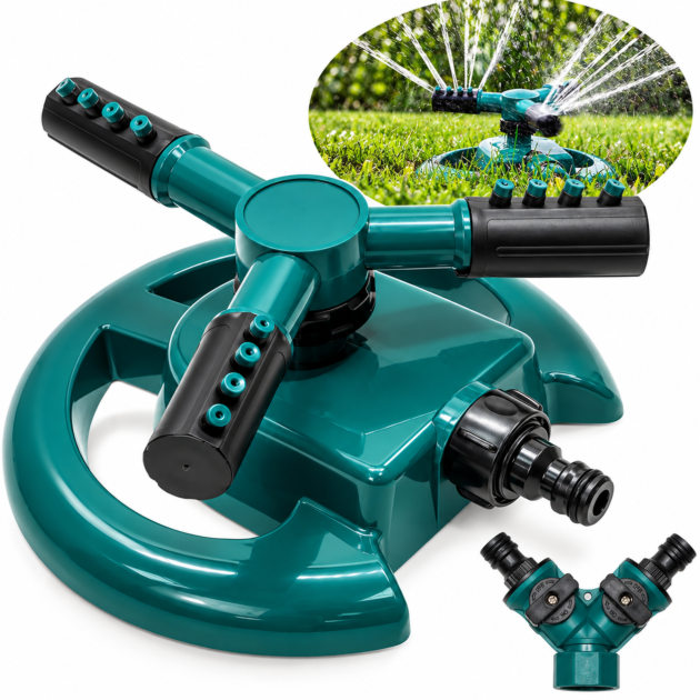 Arroseur automatique pour pelouse avec rotation à 360° et 3 bras pour l'arrosage des plantes, fleurs et légumes